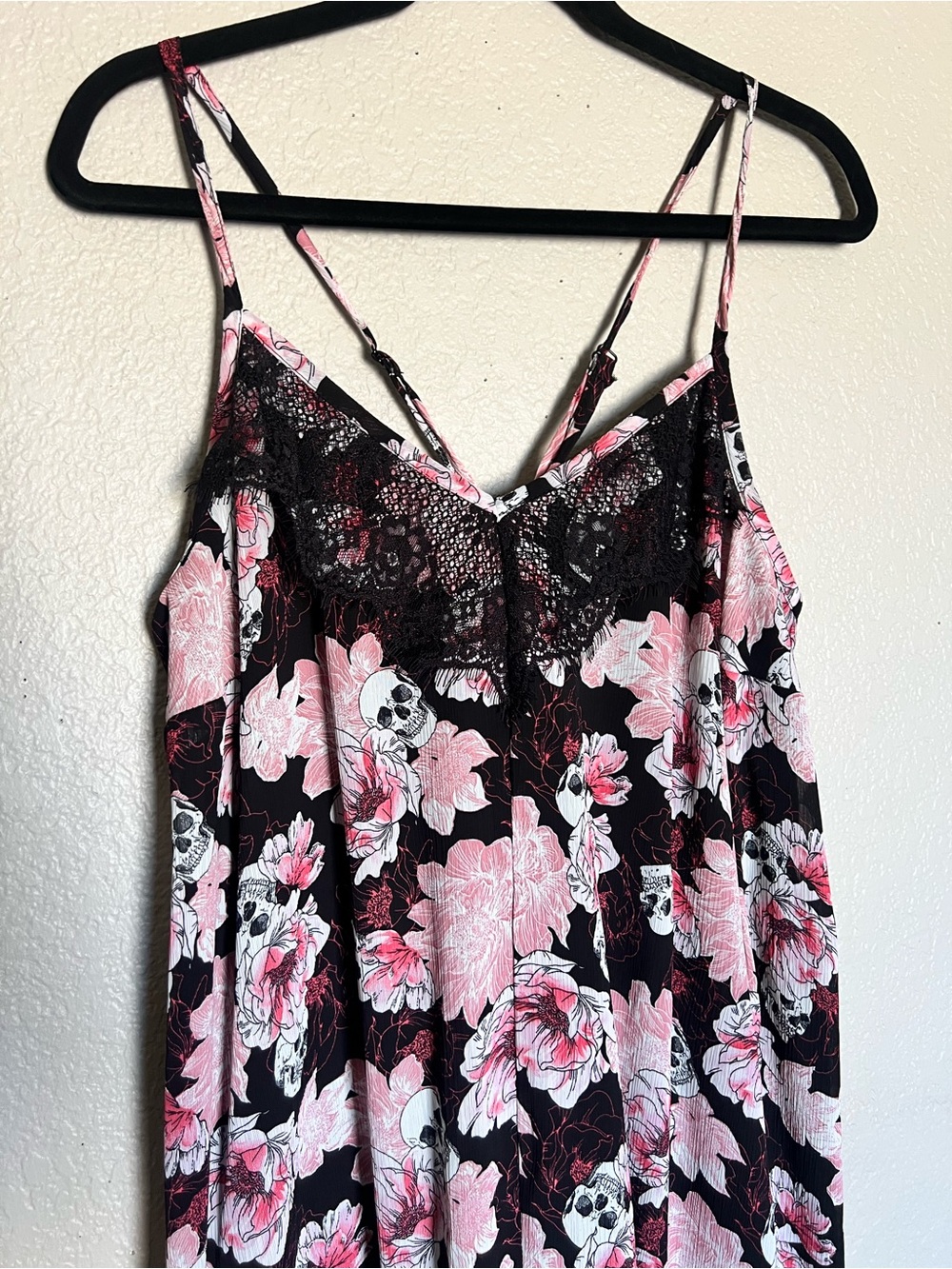 Torrid Floral Skull Slip Dress 2X Black Pink Gothic Lace Trim Nightgown Grunge C - Picture 2 of 6